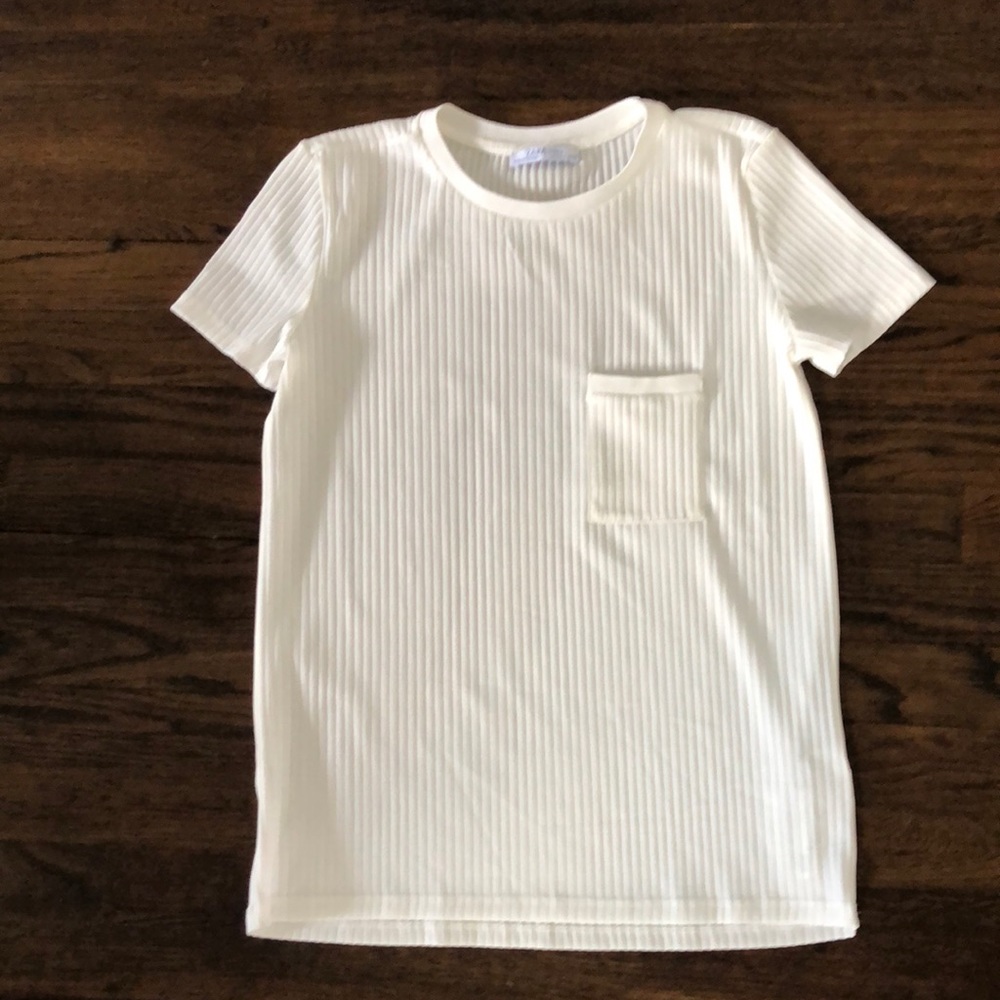 Zara White Ribbed T-Shirt Silky Off-White